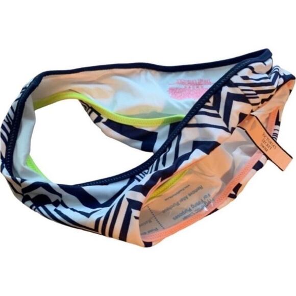 Victoria’s Secret Chevron Hipster Bikini Bottom Neon Trim Blue S NWT - Picture 3 of 4